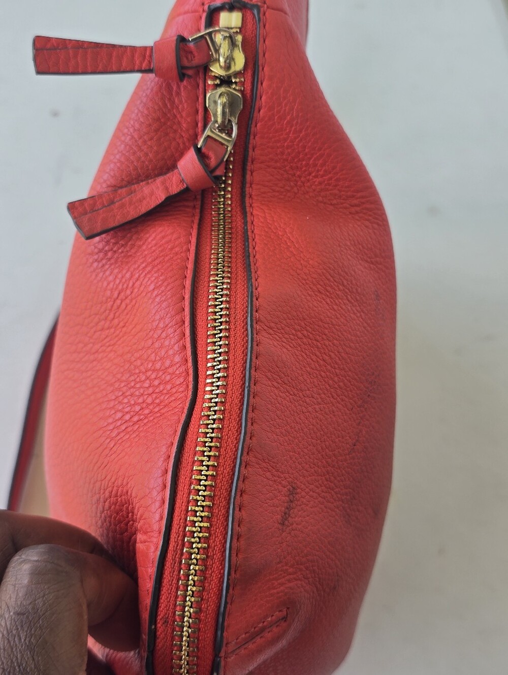 Tory Burch Red Pebbled Leather Crossbody Shoulder Bag Gold Chain Tassel - Picture 11 of 15